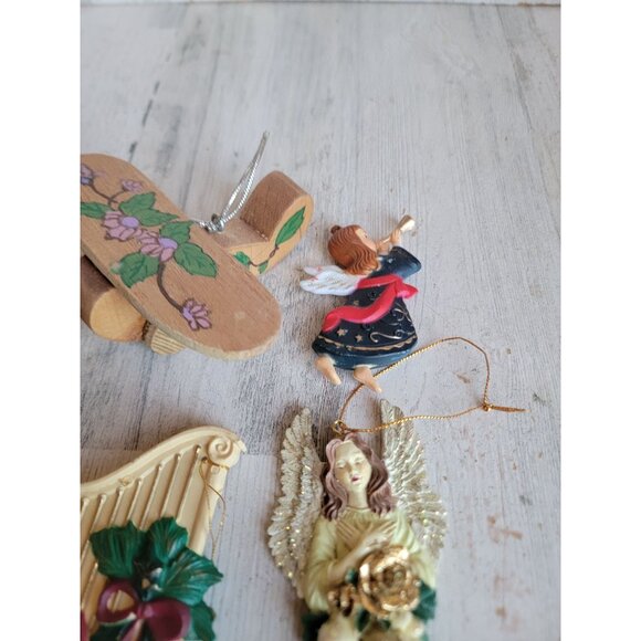 Vintage angelic harp angel rose airplane ornament Xmas set - Picture 4 of 9